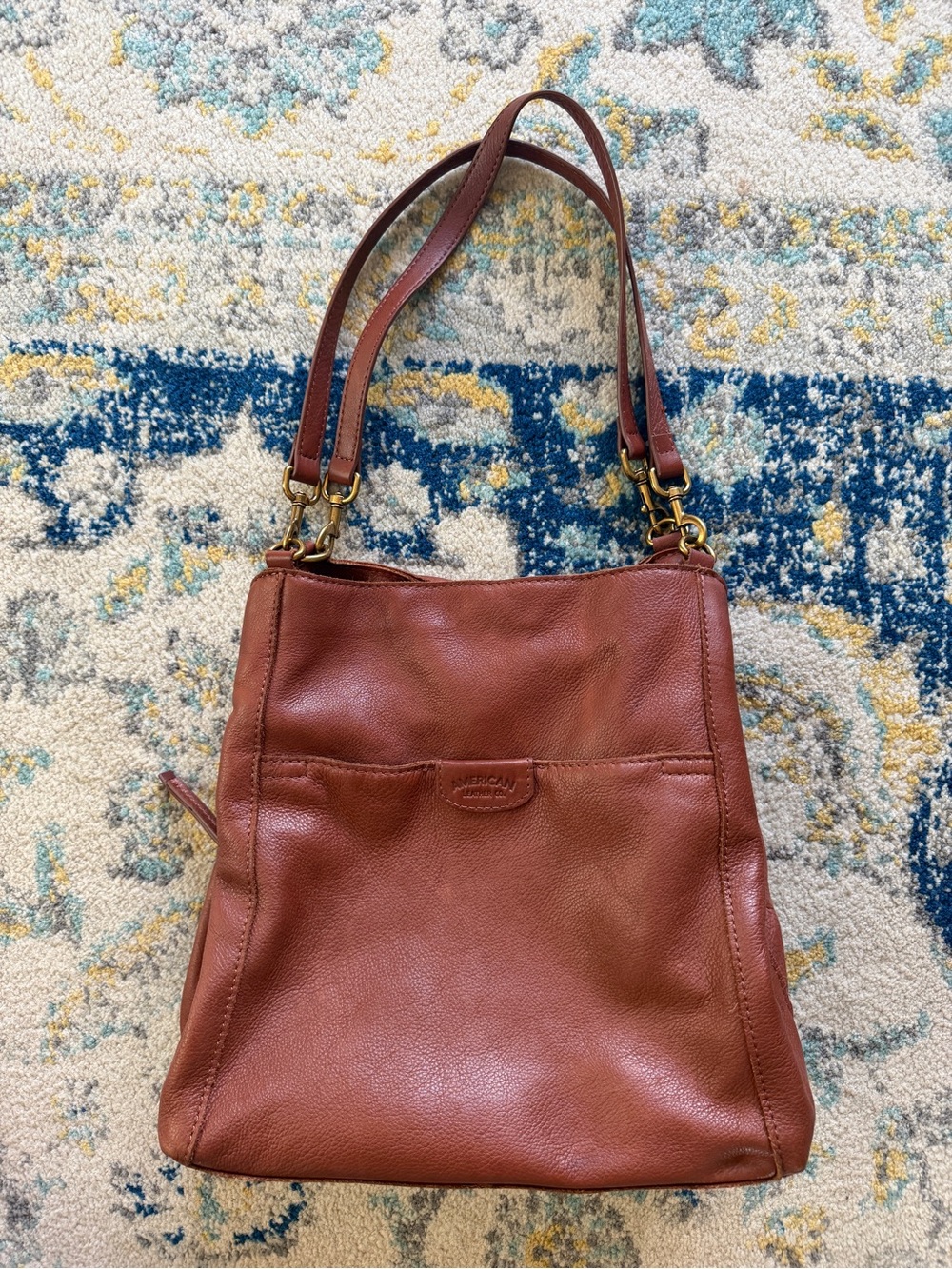 Leather Shoulder Tote in Warm Cognac